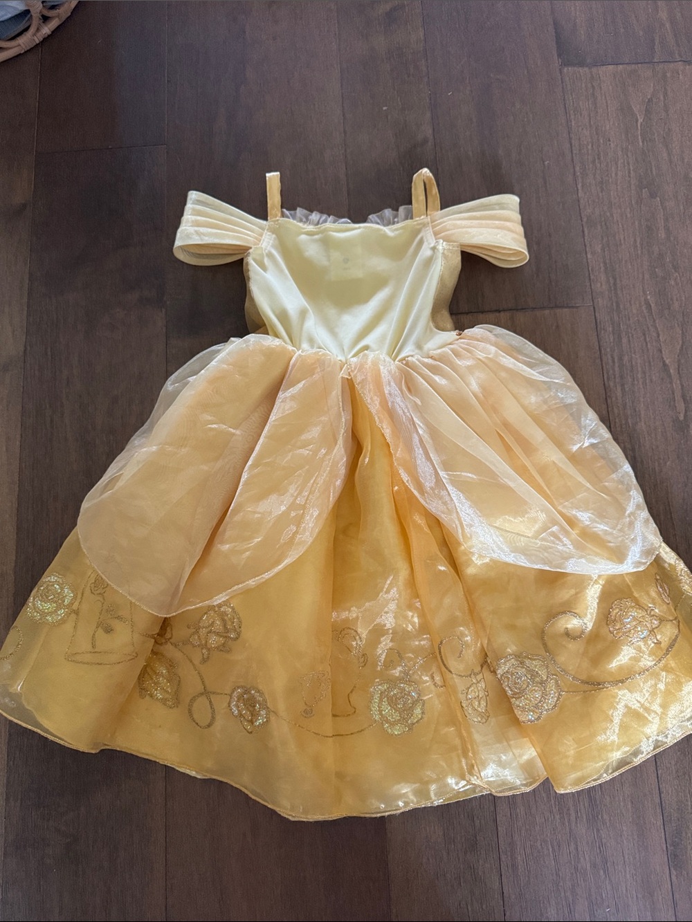 Gold Princess Girls' Costume Dress with Red Rose Accents (Belle Dress) - Picture 3 of 3